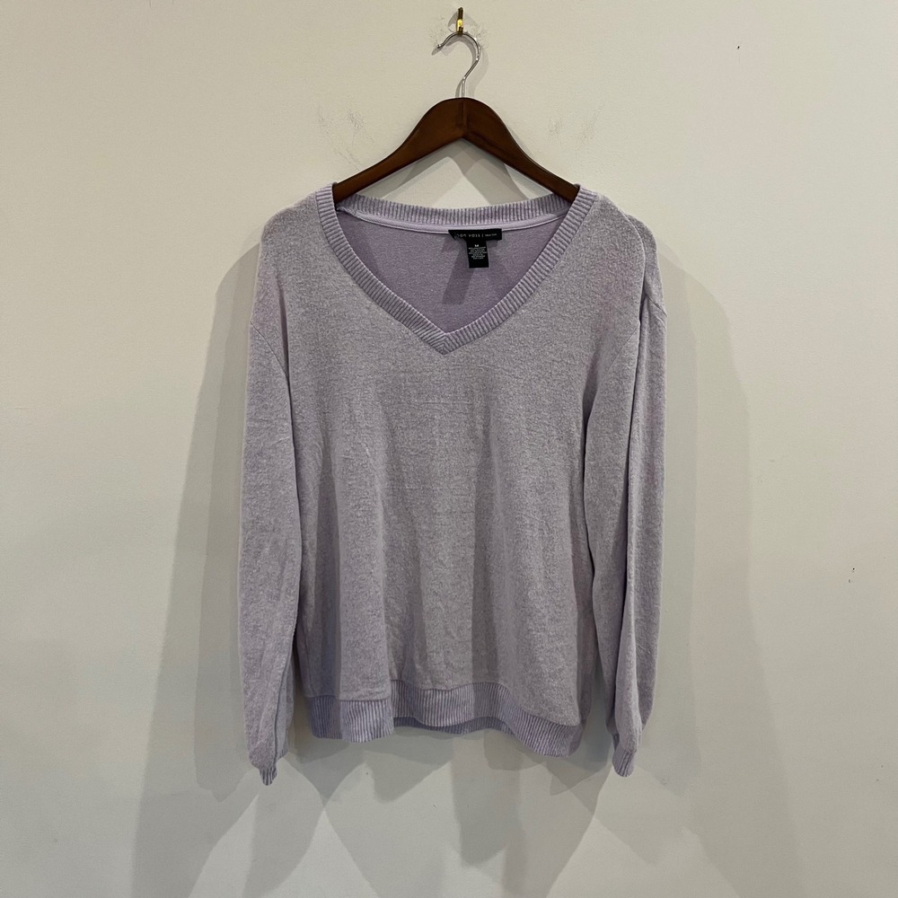 Joan Vass New York Womens Lavender Purple V-Neck Knit Sweater Size M Long Sleeve
